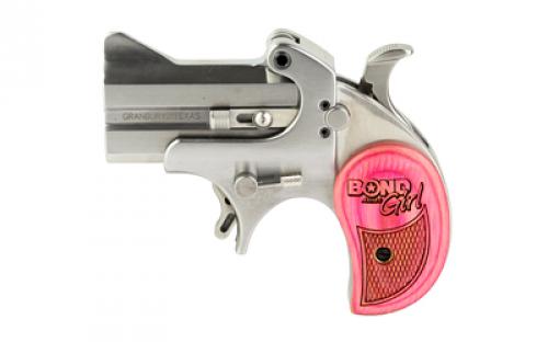 Bond Arms Girl Mini, Derringer, 357 Magnum/38 Special, 2.5 Barrel, Steel, Stainless Finish, Pink Wood Grips, Fixed Sights, 2 Rounds, Without Trigger Guard BAM35738