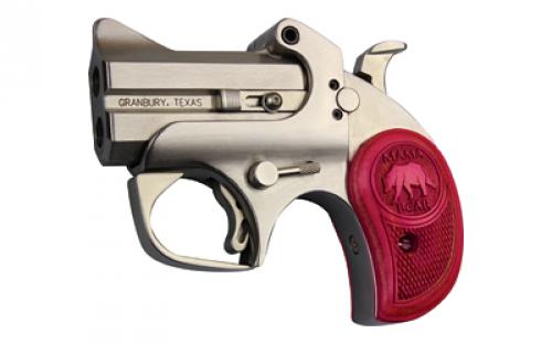 Bond Arms Mama Bear, Derringer, 38 Special/357 Magnum, 2.5 Barrel, Steel, Stainless Finish, Pink Wood Grips, Fixed Sights, 2 Rounds, With Trigger Guard BAMB35738