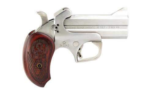 Bond Arms Snake Slayer, Derringer, 410 or 45LC, 3.5" Barrel, Steel, Silver, Rosewood Grips, Fixed Sights, 2 Rounds, With Trigger Guard BASS45410