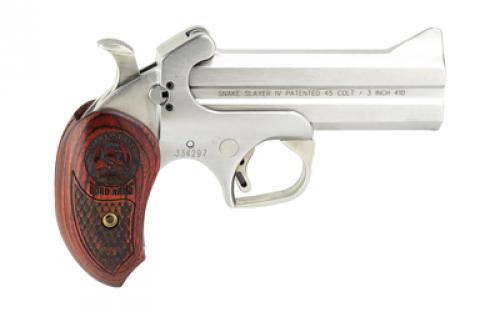 Bond Arms Snake Slayer, Derringer, 410 or 45LC, 4.25" Barrel, Steel, Silver, Rosewood Grips, Fixed Sights, 2 Rounds, With Trigger Guard BASS4