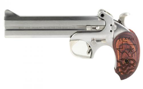 Bond Arms The Texan, Derringer, 410 or 45LC, 6 Barrel, Steel, Silver, Rosewood Grips, Fixed Sights, 2 Rounds, With Trigger Guard BATX