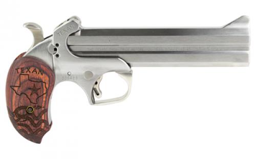 Bond Arms The Texan, Derringer, 410 or 45LC, 6" Barrel, Steel, Silver, Rosewood Grips, Fixed Sights, 2 Rounds, With Trigger Guard BATX