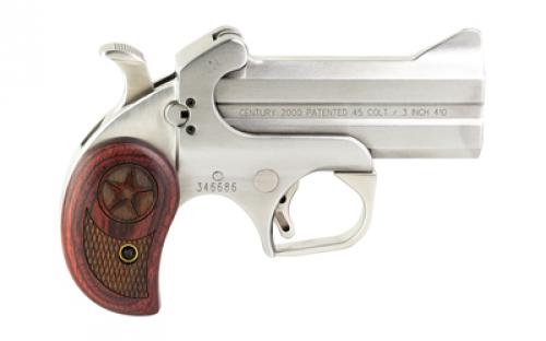 Bond Arms Century 2000, Derringer, 410 or 45LC, 3.5" Barrel, Steel, Silver, Rosewood Grips, Fixed Sights, 2 Rounds, With Trigger Guard C2K454103