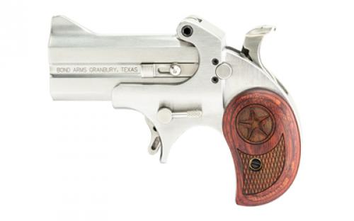 Bond Arms Cowboy Defender, Derringer, 357 Magnum, 3 Barrel, Steel, Silver, Rosewood Grips, Fixed Sights, 2 Rounds CD357MAG