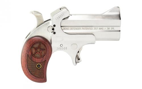 Bond Arms Cowboy Defender, Derringer, 357 Magnum, 3" Barrel, Steel, Silver, Rosewood Grips, Fixed Sights, 2 Rounds CD357MAG