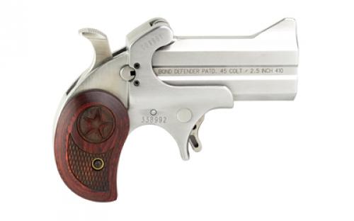 Bond Arms Cowboy Defender, Derringer, 410 or 45LC, 3" Barrel, Steel, Silver, Rosewood Grips, Fixed Sights, 2 Rounds CD45410