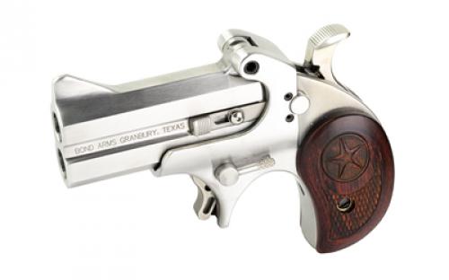 Bond Arms Cowboy Defender, Derringer, 410 or 45LC, 3" Barrel, Steel, Silver, Rosewood Grips, Fixed Sights, 2 Rounds CD45410