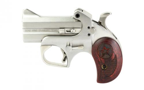 Bond Arms Texas Defender, Derringer, 410 or 45LC, 3 Barrel, Steel, Silver, Rosewood Grips, Fixed Sights, 2 Rounds, With Trigger Guard TD45410