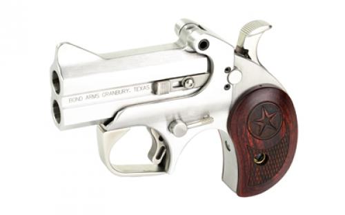 Bond Arms Texas Defender, Derringer, 410 or 45LC, 3" Barrel, Steel, Silver, Rosewood Grips, Fixed Sights, 2 Rounds, With Trigger Guard TD45410