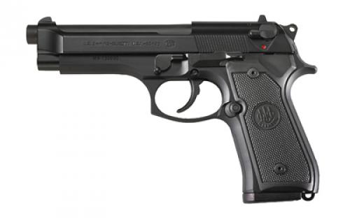 Beretta M9, Double Action/Single Action, Semi-automatic, Metal Frame Pistol, Full Size, 9MM, 4.9 Barrel, Alloy, Matte Finish, Black, Polymer Grips, 3 Dot Sights, Ambidextrous Safety, 15 Rounds, 2 Magazines J92M9A0M