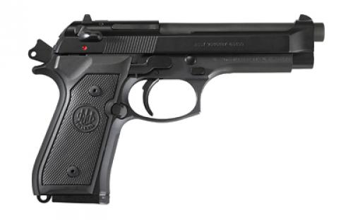 Beretta M9, Double Action/Single Action, Semi-automatic, Metal Frame Pistol, Full Size, 9MM, 4.9" Barrel, Alloy, Matte Finish, Black, Polymer Grips, 3 Dot Sights, Ambidextrous Safety, 15 Rounds, 2 Magazines J92M9A0M