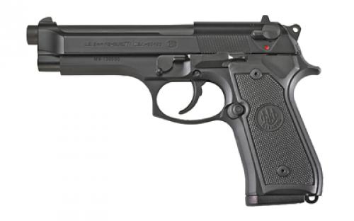 Beretta M9, Double Action/Single Action, Semi-automatic, Metal Frame Pistol, Full Size, 9MM, 4.9 Barrel, Alloy, Blued Finish, Black, Plastic Grips, 3 Dot Sights, 10 Rounds, 2 Magazines J92M9A0CA