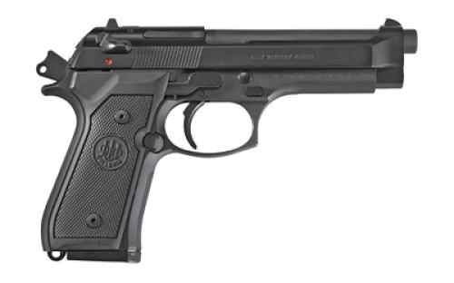 Beretta M9, Double Action/Single Action, Semi-automatic, Metal Frame Pistol, Full Size, 9MM, 4.9" Barrel, Alloy, Blued Finish, Black, Plastic Grips, 3 Dot Sights, 10 Rounds, 2 Magazines J92M9A0CA