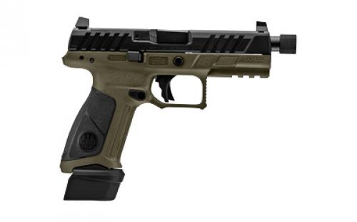 Beretta APX, A1 Tactical, Striker Fired, Semi-automatic, Polymer Frame Pistol, Full Size, 9MM, 4.8" Threaded Barrel, 1/2x24, Matte Finish, Black Slide, Olive Drab Green Frame, Optics Ready, Trigger Safety, Blackout Suppressor Height Sights, Interchangeable Back Straps, 21 Rounds, 3 Magazines JAXA1F921TAC