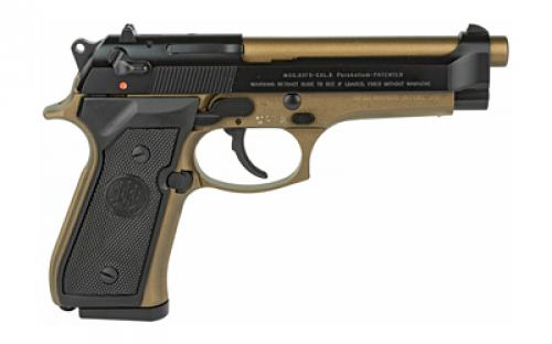 Beretta 92FS, Semi-automatic, Double Action, Metal Frame Pistol, Full Size, 9MM, 4.9 Barrel, Cerakote Finish, Bronze, Plastic Grips, Ambidextrous, 3 Dot Sights, 15 Rounds, 3 Magazines JS92F340M