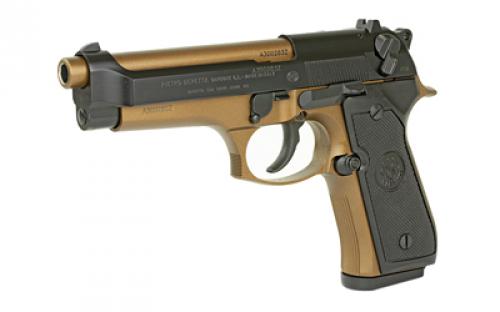 Beretta 92FS, Semi-automatic, Double Action, Metal Frame Pistol, Full Size, 9MM, 4.9" Barrel, Cerakote Finish, Bronze, Plastic Grips, Ambidextrous, 3 Dot Sights, 15 Rounds, 3 Magazines JS92F340M