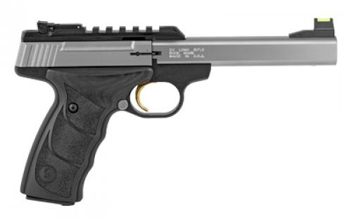 Browning Buck Mark Plus, Semi-automatic, Metal Frame Pistol, 22LR, 5.5" Barrel, Aluminum, Stainless Finish, Wood Grips, Fiber Optic Front Sight, 10 Rounds, 1 Magazine, BLEM (Discolored Grips) 051531490