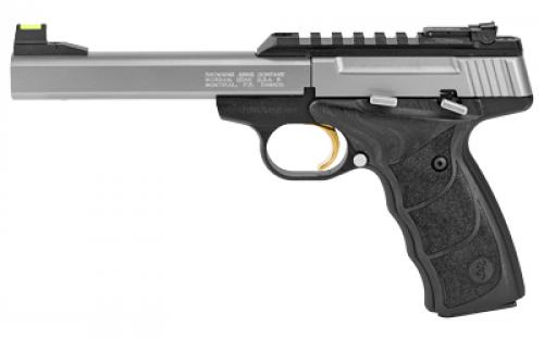 Browning Buck Mark Plus, Semi-automatic, Metal Frame Pistol, 22LR, 5.5 Barrel, Aluminum, Stainless Finish, Wood Grips, Fiber Optic Front Sight, 10 Rounds, 1 Magazine 051531490