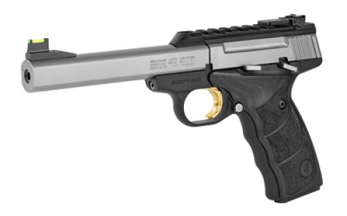 Browning Buck Mark Plus, Semi-automatic, Metal Frame Pistol, 22LR, 5.5" Barrel, Aluminum, Stainless Finish, Wood Grips, Fiber Optic Front Sight, 10 Rounds, 1 Magazine 051531490