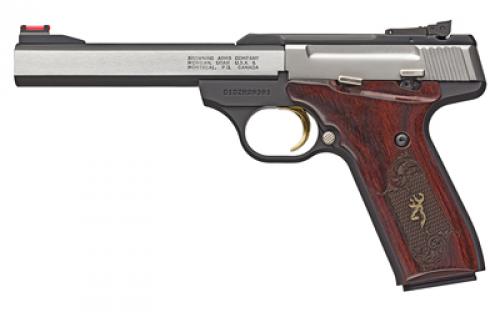 Browning Buck Mark, Medallion Rosewood, Semi-automatic, Metal Frame Pistol, 22LR, 9.5 Barrel, Aluminum, Stainless Finish, Rosewood Grips, 10 Rounds, 1 Magazine 051543490