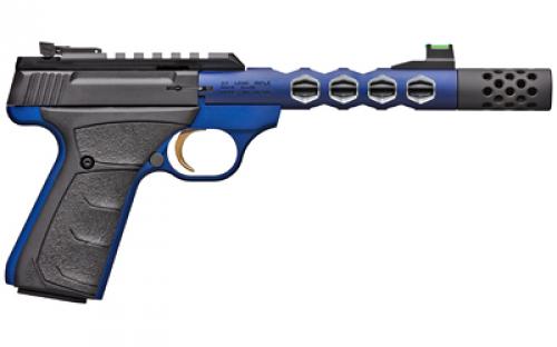 Browning Buck Mark Vision, Semi-automatic, Metal Frame Pistol, 22LR, 5.875" Threaded Barrel, Threaded 1/2x28, Muzzle Brake, Aluminum, Anodized Finish, Blue, URX Rubber Grips, Adjustable Rear/Fiber Optic Front Sight, 10 Rounds, 2 Magazines 051562490