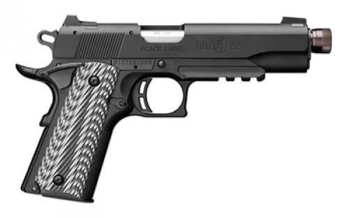 Browning 1911-22, Black Label, Suppressor Ready, Semi-automatic, Metal Frame Pistol, Full Size, 22LR, 4.875" Threaded Barrel, Threaded 1/2x28, Aluminum, Matte Finish, Black, Composite Grips, 10 Rounds, 1 Magazine, 85% Scale Of Original 1911 051820490