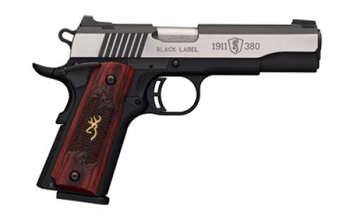 Browning 1911-380 Black Label Medallion Pro, Semi-automatic, Polymer Frame Pistol, 380ACP, 4.25" Barrel, Black Frame, Stainless Slide Finish, Wood Grips, 8 Rounds, 2 Magazines 051912492