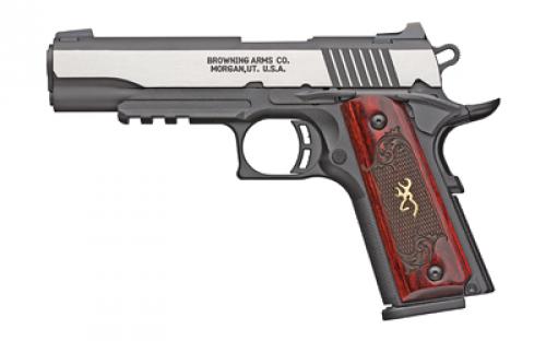 Browning 1911-380, Black Label Medallion Pro, Semi-automatic, Polymer Frame Pistol, 380ACP, 4.25 Barrel, Matte Finish, Black and Silver, Laminate Grips, White 3 Dot Sights, Ambidextrous Thumb Safety, 8 Rounds, 2 Magazines 051969492