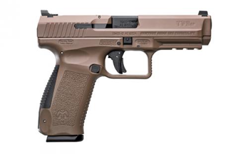 CANIK TP9SF, Striker Fired, Semi-automatic, Polymer Frame Pistol, 9MM, 4.46" Barrel, Match Grade Barrel, Matte Finish, Desert Tan, Warren Tactical Sights With Dot Front, 18 Rounds, 2 Magazines, Includes Holster and Interchangeable Backstraps HG4865D-N