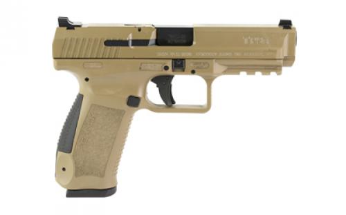 CANIK TP9SF, Striker Fired, Semi-automatic, Polymer Frame Pistol, Compact, 9MM, 4.46" Barrel, Cerakote Finish, Flat Dark Earth, Blacked Out Rear Sight with Front Dot, 10 Rounds, 2 Magazines, Includes Holster and Interchangeable Backstraps HG4866D-N