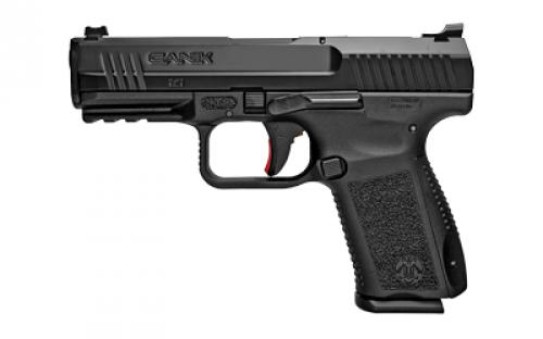 CANIK TP9SF Elite, Striker Fired, Semi-automatic, Polymer Frame Pistol, 9MM, 4.19 Barrel, Matte Finish, Black, Warren Tactical Sights With Red and Green Fiber Optic Front, 15 Rounds, 2 Magazines, Holster, Interchangeable Backstraps HG4869-N