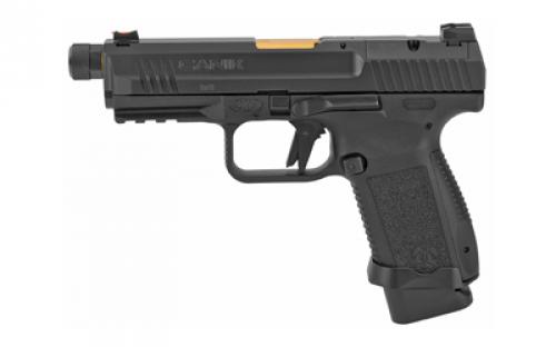 CANIK TP9SF Combat Executive, Striker Fired, Semi-automatic, Polymer Frame Pistol, 9MM, 4.73 Salient PVD Gold Finish Threaded Barrel, Aluminum Speed Funnel Mag Well, Black, Fiber Optic Front Sight, 2 Magazines, (1)-15 Round and (1)-18 Round, Optics Ready Slide with 1 Adapter Plate, Charging Handle HG4950-N