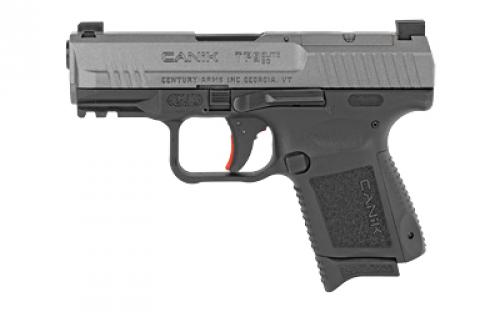 CANIK TP9 Elite SC, Striker Fired, Semi-automatic, Polymer Frame Pistol, Sub-Compact, 9MM, 3.6" Match Grade Barrel, Tungsten Cerakote Finish, Blackout Rear and Phosphorous Front White Dot Sight, 12 Rounds, 2 Magazines, Includes Holster, Interchangeable Back Straps, Optic Interface HG6597T-N