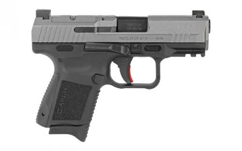 CANIK TP9 Elite SC, Striker Fired, Semi-automatic, Polymer Frame Pistol, Sub-Compact, 9MM, 3.6" Match Grade Barrel, Tungsten Cerakote Finish, Blackout Rear and Phosphorous Front White Dot Sight, 12 Rounds, 2 Magazines, Includes Holster, Interchangeable Back Straps, Optic Interface HG6597T-N