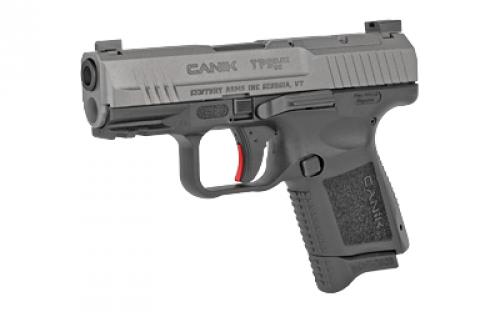 CANIK TP9 Elite SC, Striker Fired, Semi-automatic, Polymer Frame Pistol, Sub-Compact, 9MM, 3.6" Match Grade Barrel, Tungsten Cerakote Finish, Blackout Rear and Phosphorous Front White Dot Sight, 12 Rounds, 2 Magazines, Includes Holster, Interchangeable Back Straps, Optic Interface HG6597T-N