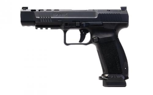 CANIK METE SFX, Striker Fired, Semi-automatic, Polymer Frame Pistol, Full Size, 9MM, 5.2 Barrel, Matte Finish, Black, 3 Dot White Sights, Flared Magwell, Optic Ready, 10 Rounds, 2 Magazines, Includes Holster and Hard Case HG6825-N