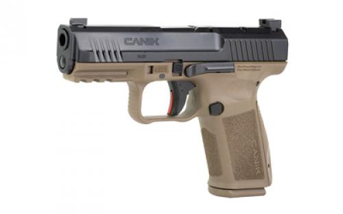 CANIK METE SF, Striker Fire, Semi-automatic, Polymer Frame Pistol, Compact, 9MM, 4.19" Barrel, Matte Finish, Flat Dark Earth Frame, Black Slide, 3 Dot Sights, 15 Rounds, 2 Magazines, Optic Ready HG7159-N