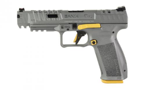 CANIK SFX Rival, Striker Fire, Semi-automatic Pistol, Full Size, Polymer Frame Pistol, 9MM, 5" Barrel, Matte Finish, Canik Gray w/Gold Accents, 18 Rounds, 2 Magazines, Includes MeCanik MO2 Optic HG7160T-N