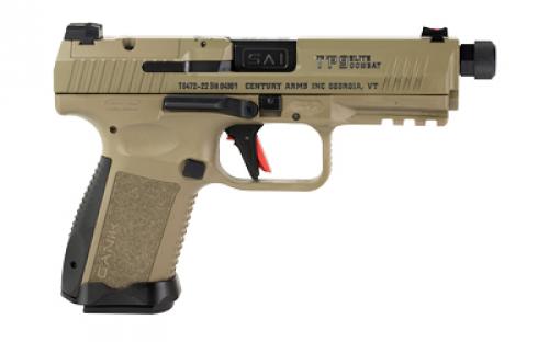 CANIK TP9 Elite Combat, Striker Fire, Semi-automatic, Polymer Frame Pistol, Compact, 9MM, 4.75" Barrel, Matte Finish, Flat Dark Earth, 3 Dot Sights, 15 Rounds, 2 Magazines, Includes MeCanik M02 HG7167D-N