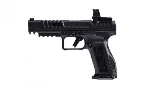 CANIK SFX Rival-S Darkside, Striker Fire, Semi-automatic, Steel Frame Pistol, Full Size, 9MM, 5 Barrel, Matte Finish, Darkside, MeCanik MO2 Red Dot Sight, Fiber Optic Front Sight, Co-Witness Sights, 18 Rounds, 2 Magazines, Includes Competition Holster, (5) Optic Plates, (3) Sized Grips, (2) Aluminum Magazine Base Plates, Speed Loader, Cleaning Kit, Tool Kit & Punch HG7607-N