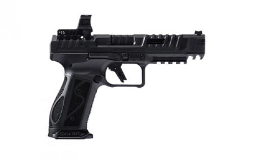 CANIK SFX Rival-S Darkside, Striker Fire, Semi-automatic, Steel Frame Pistol, Full Size, 9MM, 5" Barrel, Matte Finish, Darkside, MeCanik MO2 Red Dot Sight, Fiber Optic Front Sight, Co-Witness Sights, 18 Rounds, 2 Magazines, Includes Competition Holster, (5) Optic Plates, (3) Sized Grips, (2) Aluminum Magazine Base Plates, Speed Loader, Cleaning Kit, Tool Kit & Punch HG7607-N