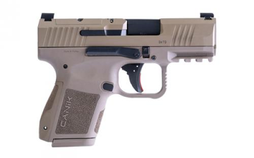 CANIK METE MC9, Semi-automatic, Striker Fired, Poylmer Frame Pistol, Micro Compact, 9MM, 3.18 Barrel, Matte Finish, Flat Dark Earth, Optic Ready, 2 Magazines, (1)-12 Round, (1)-15 Round, Includes 3 Grip Back Straps, Magazine Loader, Custome Holster, Canik Punch and Tool Kit, Cleaning Brush and Jag, Hard Case HG7620D-N