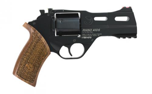 Chiappa Firearms Rhino 40DS Revolver, Double Action/Single Action, 9MM, 4" Barrel, Alloy, Black, Walnut Grips, Fiber Optic Front Sight, Adjustable Rear Sight, 6 Rounds, 3 Moon Clips 340.165