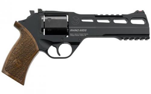 Chiappa Firearms Rhino 60DS Revolver, Double Action/Single Action, 9MM, 6 Barrel, Alloy, Black, Walnut Grips, Fiber Optic Front Sight, Adjustable Rear Sight, 6 Rounds, 3 Moon Clips 340.167