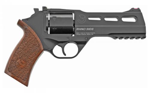 Chiappa Firearms Rhino 50DS Revolver, Double Action/Single Action, 357 Magnum/38 Special, 5 Barrel, Alloy, Black, Walnut Grips, Fiber Optic Front Sight, Adjustable Rear Sight, 6 Rounds, 3 Moon Clips 340.220