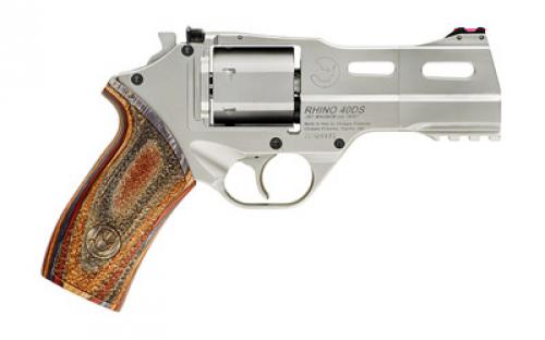 Chiappa Firearms Rhino 40DS Revolver, Double Action/Single Action, 357 Magnum/38 Special, 4 Barrel, Alloy, Nickel Finish, Walnut Grips, Fiber Optic Front Sight, Adjustable Rear Sight, 6 Rounds, 3 Moon Clips 340.222