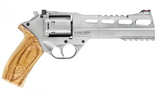 Chiappa Firearms Rhino 60DS Revolver, Double Action/Single Action, 357 Magnum/38 Special, 6 Barrel, Alloy, Nickel Finish, Walnut Grips, Fiber Optic Front Sight, Adjustable Rear Sight, 6 Rounds, 3 Moon Clips 340.224