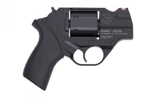 Chiappa Firearms Rhino 200D, Revolver, Double Action Only, 357 Magnum/38 Special, 2 Barrel, Alloy Frame, Rubber Grips, 6Rd, Matte Finish, Black, Fiber Optic Sights, Includes Leather Holster and 3 Moon Clips CF340.217