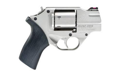 Chiappa Firearms Rhino 200DS Revolver, Double Action/Single Action, 357 Magnum/38 Special, 2 Barrel, Alloy, Nickel Finish, Rubber Grips, 6 Rounds, Includes Leather Holster and 3 Moon Clips CF340.218