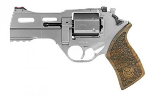 Chiappa Firearms Rhino Single Action, Revolver, 357 Magnum/38 Special, 4 Barrel, Alloy, Nickel Finish, Silver, Fiber Optic Sights, Walnut Grips, 6 Rounds, 3 Moon Clips CF340.245